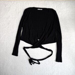 Reformation Jeans Petalo Long Sleeve Black Ribbed Knit Wrap Sweater Top XL